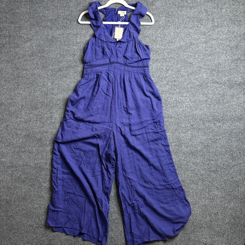 Anthropologie Maeve Justine Blue Polka Dot Wide Leg Jumpsuit Women's 12 Preppy